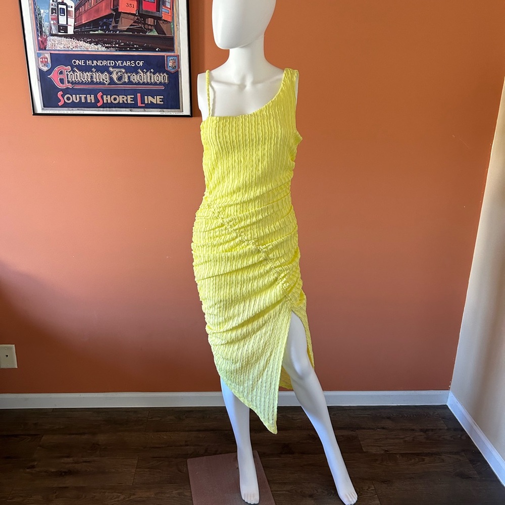 SKYLAR ROSE lemon yellow chiffon cocktail dress